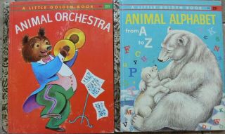 2 Vintage Little Golden Books Animal Orchestra,  Animal Alphabet From A To Z
