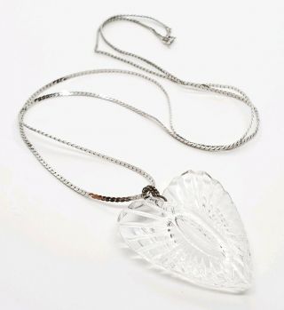 Chunky Vintage Silver Tone Mid Century Modernist Molded Glass Heart Necklace