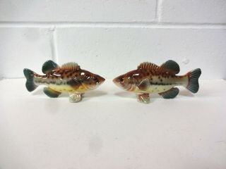 Vintage Ceramic Smallmouth Bass Salt & Pepper Shakers Made In Japan Vg