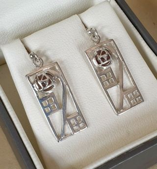Vintage Signed Rp Jewellery Scottish Celtic Glasgow Rose Silver Plaid Earrings