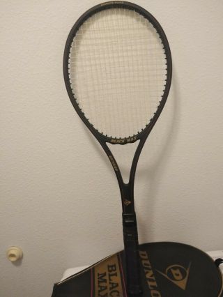 Dunlop " Black Max " 4 3/8 " Graphite Glass Vintage Tennis Racquet W/ Cover
