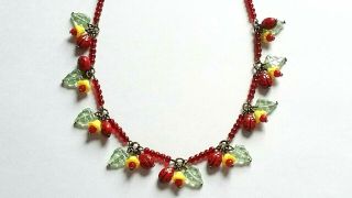 Czech Ladybird And Flower Glass Bead Necklace Vintage Deco Style 5