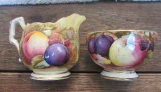 Vintage Aynsley Porcelain Orchard Gold Fruit Creamer & Sugar Artist Signed Brunt