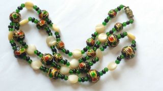 Vintage Art Deco Longer Mother Of Pearl And Glass Bead Necklace