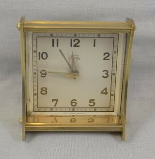 1950s Vintage Smiths Empire Small Square Brass Desk Clock With Alarm -