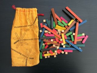 Vintage Wooden Cuisenaire Mathematical Rods With Bag
