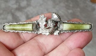 Old Vintage Signed Miracle Jewellery Celtic Thistle Plaid Silver Bar Brooch Pin