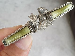 OLD VINTAGE SIGNED MIRACLE JEWELLERY CELTIC THISTLE PLAID SILVER BAR BROOCH PIN 3
