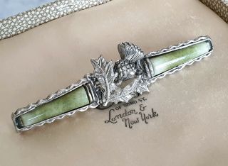 OLD VINTAGE SIGNED MIRACLE JEWELLERY CELTIC THISTLE PLAID SILVER BAR BROOCH PIN 5