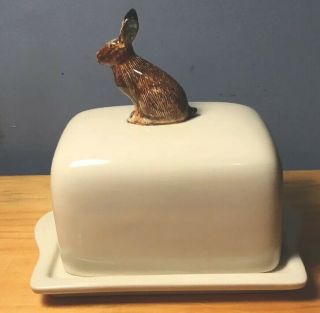 Vintage Quell Porcelain Pound Butter Dish With Bunny On Top