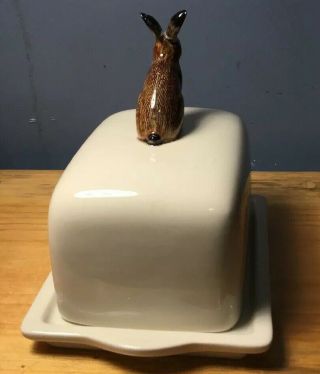 VINTAGE QUELL PORCELAIN POUND BUTTER DISH WITH BUNNY ON TOP 2