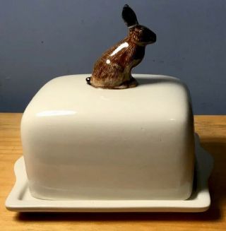 VINTAGE QUELL PORCELAIN POUND BUTTER DISH WITH BUNNY ON TOP 3