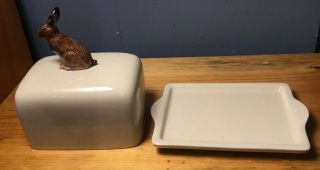VINTAGE QUELL PORCELAIN POUND BUTTER DISH WITH BUNNY ON TOP 4