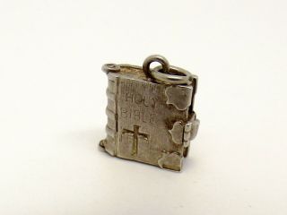 Vintage Sterling Silver Holy Bible Charm - Opens.