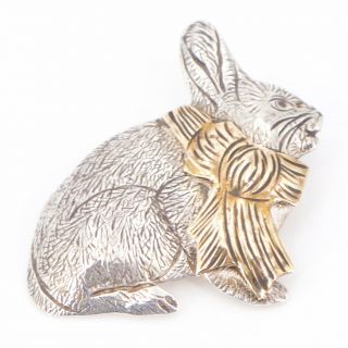 Vtg Sterling Silver & Brass Accent - Signed Bunny Rabbit Pendant Brooch Pin - 9g