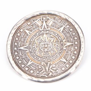 Vtg Sterling Silver - Mexico Mayan Sun Calendar Pendant Brooch Pin - 11.  5g