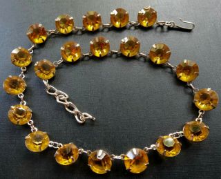 Vintage Amber Rhinestone Open Set Gold Tone Chain Necklace - 17