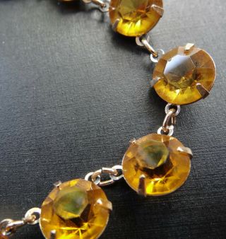 vintage amber rhinestone open set gold tone chain necklace - 17 3