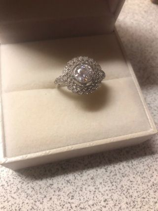 Vintage Unique Round Cubic Zirconia Sterling Silver Ring Size 8