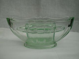 Vintage Art Deco Bagley Green Uranium Glass Bristol Vase 3145,  Flower Frog Vgc