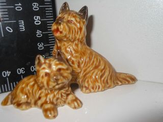2 Vintage Wade England Whimsies Figure Pottery Porcelain Terrier Dog & Puppy