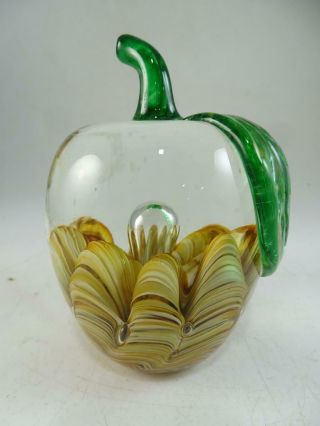 Vintage Art Glass Figural Apple Joe St Clair Signed Paperweight Old Retro 4.  5 " T