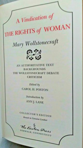 1992 A Vindication of The Rights of Woman Mary Wollstonecraft Easton Press 6
