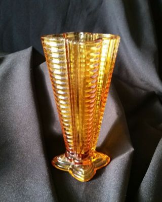 Vintage Amber Depression Glass Art Deco Vase