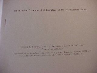 George C Frison & Others Paleo Indian & Camels On The Northern Plains Archaeogy