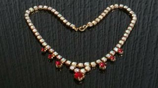 Czech Vintage Aurora Borealis And Ruby Red Rhinestone Necklace 2
