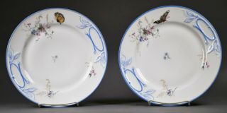 2 Vintage Limoges Porcelain Haviland Butterfly Dinner Plates H&c With Blue Rim