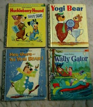 4 Vintage Little Golden Books Huckleberry Hound Safety Signs,  Yogi Bear,  1960 