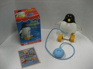 Vintage Fisher Price Pull Toy 786 Perky Penguin Complete In The Box