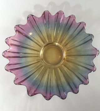 Vintage Federal Celestial Iridescent Clear Carnival Glass Dish 9.  5 "