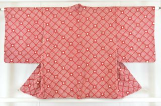 Vintage Silk Kimono Jacket:fully Shibori Red Purple Diamond@ks68
