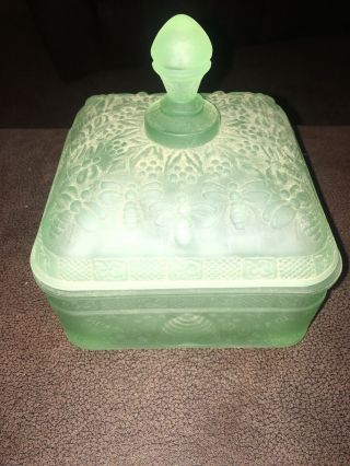 Indiana Glass Tiara Green Colored Honey Bee Footed Candy / Honey Dish Vintage
