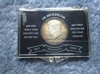Vintage,  1964,  John F Kennedy Silver Half Dollar In Memoriam Plastic Case
