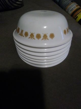 7 Vintage Corelle Butterfly Gold & White Cereal Size Bowls Euc