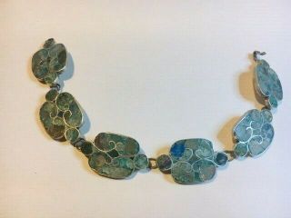 Vintage Taxco Sterling Silver Bracelet W/ Turquoise Stones 6 Panels.  925 Mexico