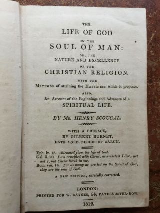 1812 The Life Of God In The Soul Of Man By Henry Scougal - Edition
