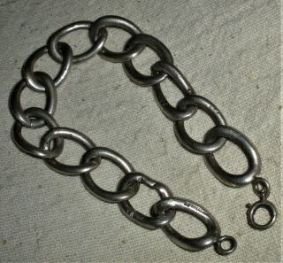Vintage Art Nouveau Style C.  1940s Sterling Silver Bracelet Great Chain Link Vafo