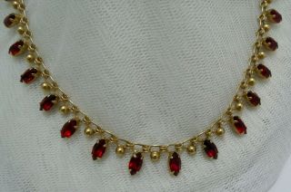 Vintage Gold Colour Victorian Style Bohemian Garnet Rhinestone Glass Necklace