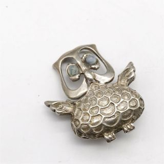 Vintage Solid Silver Moonstone Eye Owl Animal Ladies Brooch
