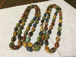 Vintage Murano Glass Scottish Moss Agate Beads Flapper Necklace137cm/ 54” Long