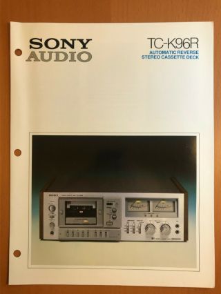 Sony Marketing Brochure Sony Tc - K96r Stereo Cassette Deck D679