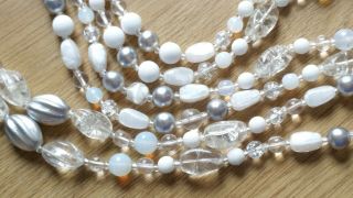 Czech Vintage Crackle Moonstone And Satin Glass Bead Flapper Necklace