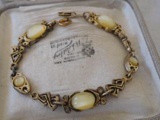Pretty Vintage 1960s Yellow Glass Cabochon Bracelet Signed Miracle