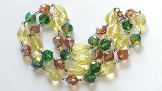 Czech Vintage Wired Multi Coloured Faceted Glass Bead Necklace