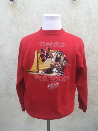 Nhl Detroit Red Wings Vintage Looney Tunes Taz Crew Neck Sweater Size Mens L