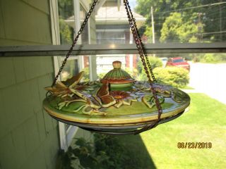 Vintage Hanging Pottery Hummingbird Nectar Feeder W/ Butterflies & Flowers